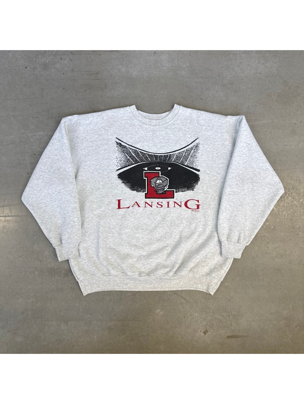 Vintage 1995 Lansing Lugnuts Minor League Baseball Graphic Sweatshirt Gray XXL